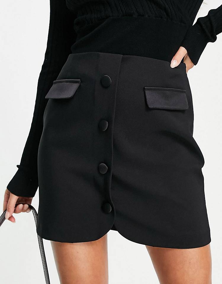 Miss Selfridge tuxe mini skirt in black